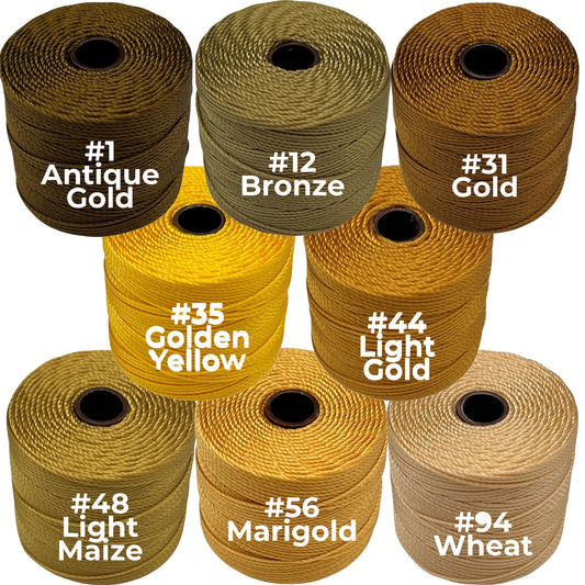 Gold S-Lon Bead Cord TEX 210 77yd 0.5mm Golds, Bronze