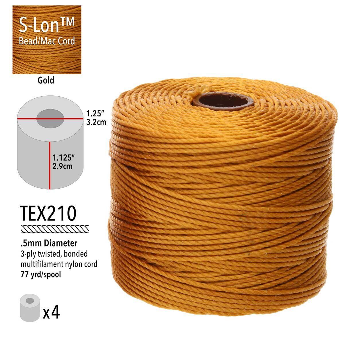Gold S-Lon Bead Cord TEX 210 77yd 0.5mm Golds, Bronze