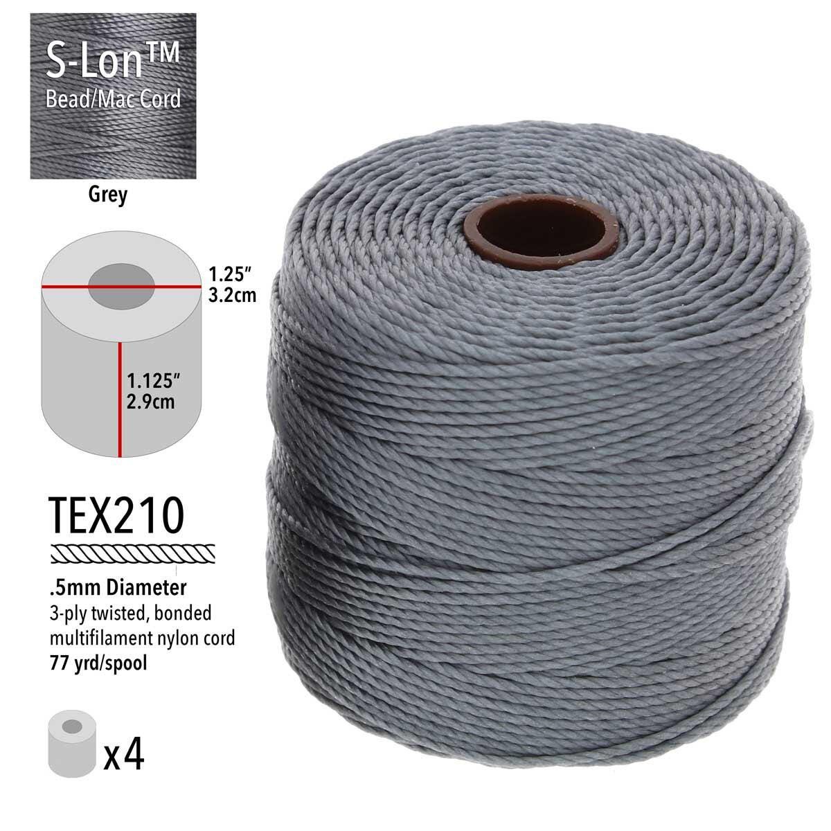 Gray S-Lon Bead Cord TEX 210 77yd 0.5mm