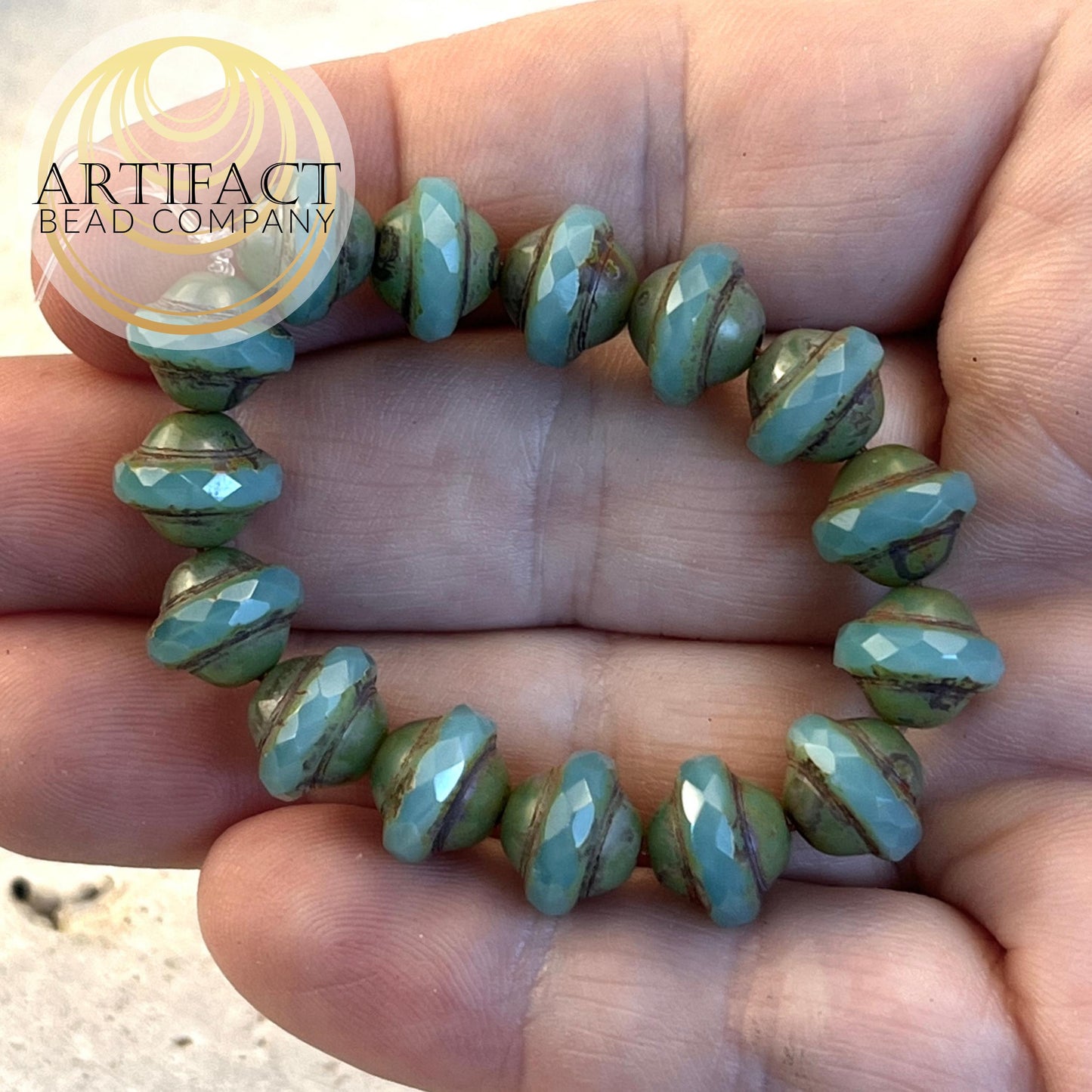 8x10mm Saturn Sea Green Czech Picasso Beads, 15 Beads