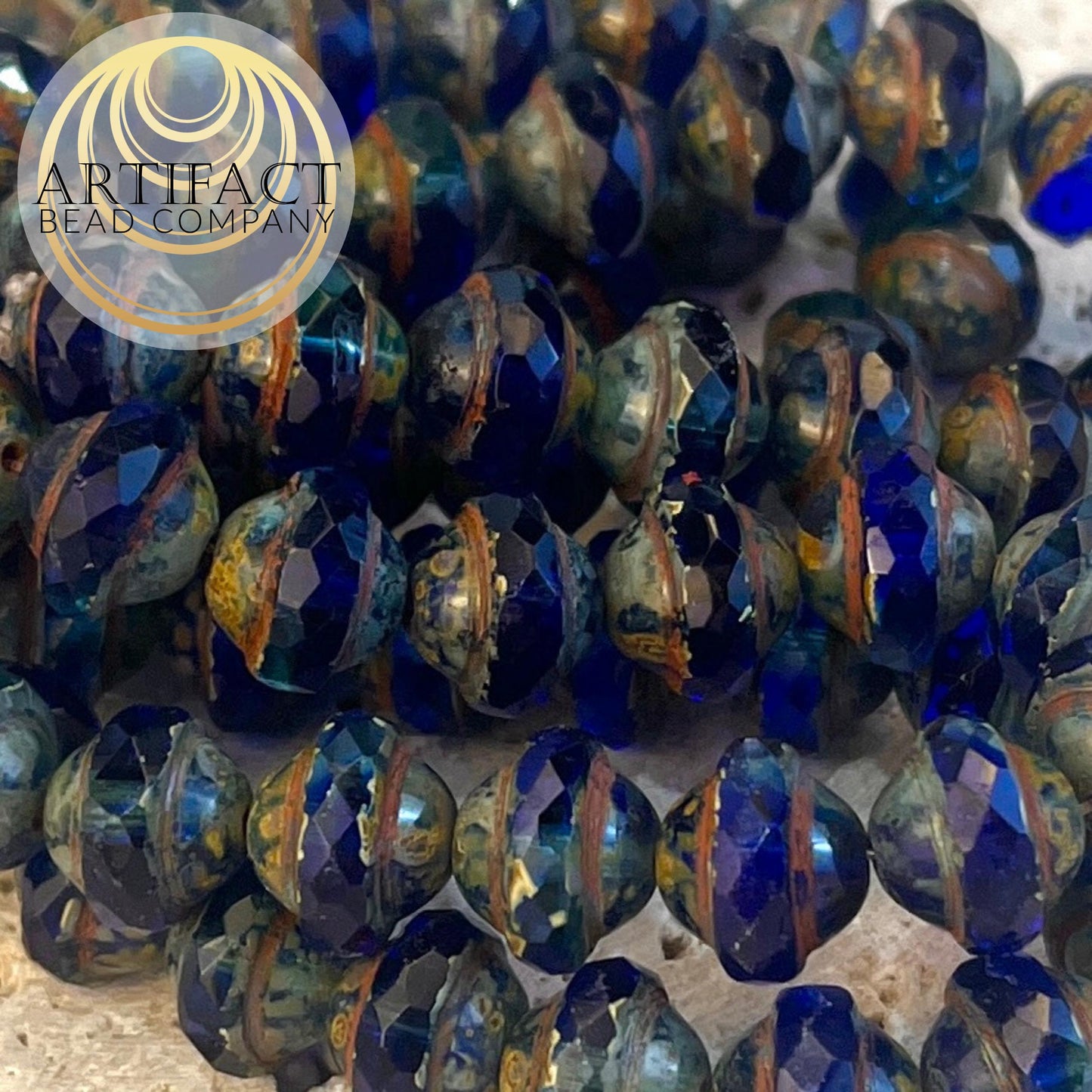 8x10mm Saturn Sapphire Blue Czech Picasso Beads, 15 Beads
