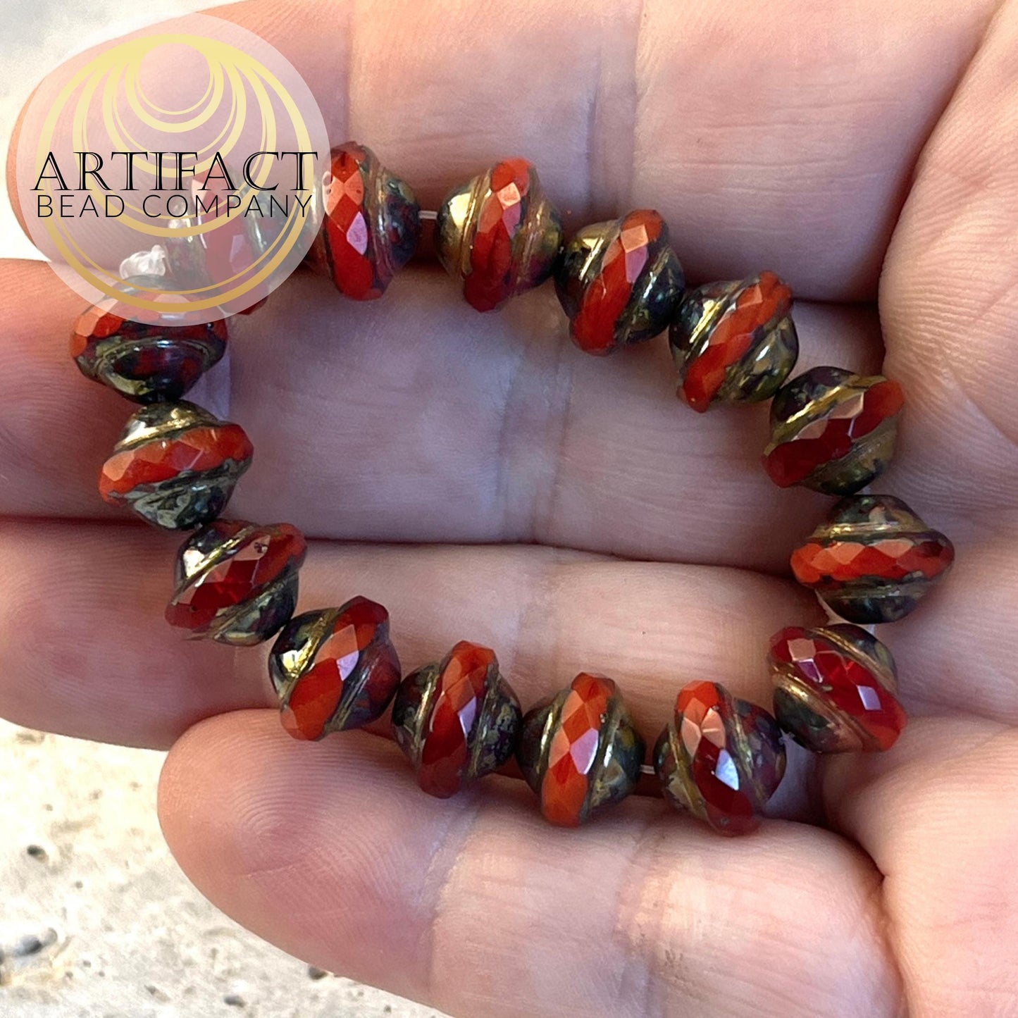 8x10mm Saturn Ruby Red and Bronze Czech Picasso Beads, 15 Beads