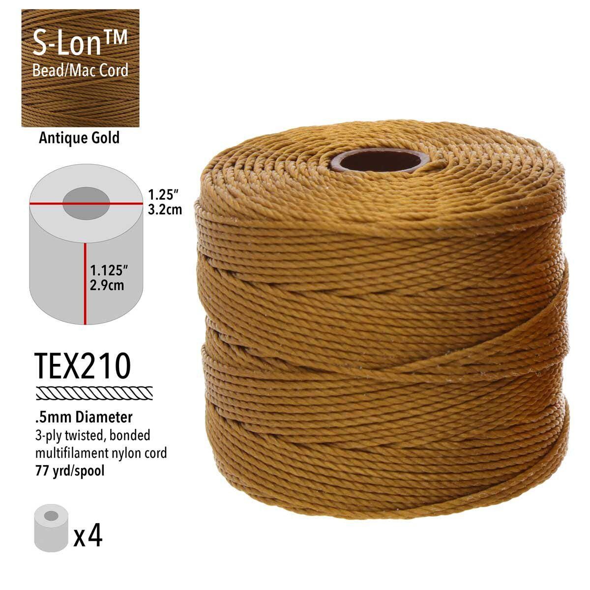 Antique Gold S-Lon Bead Cord TEX 210 77yd 0.5mm, 1 Spool