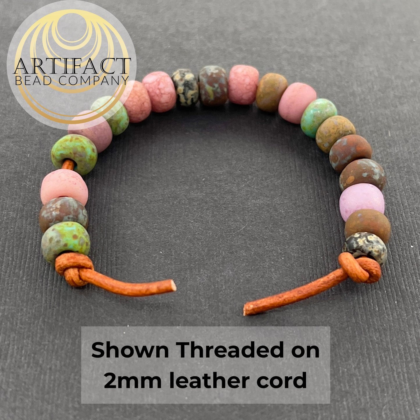 33/0 8mm Aged Large Hole Matte Rosaline Striped Czech Picasso Mix, 5.5"