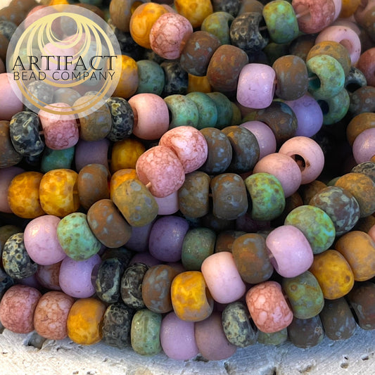 33/0 8mm Aged LG Hole Matte Rosaline Striped Czech Picasso Mix 22-24 Bd
