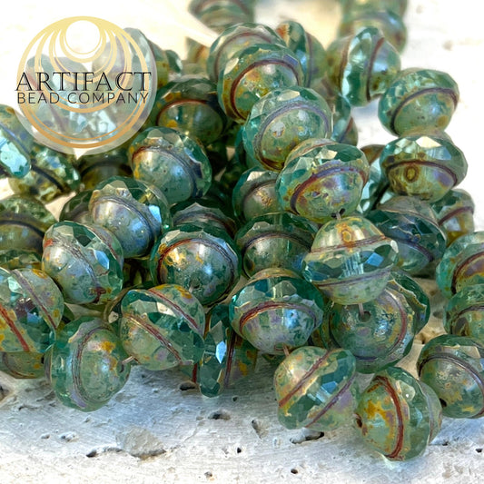 10x12mm Saturn Sky Blue Czech Picasso Beads, 12 Beads