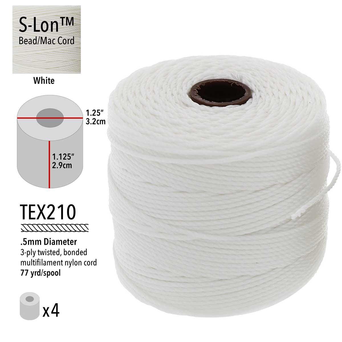 White #93 S-Lon Bead Cord TEX 210 77yd 0.5mm, 1 Spool