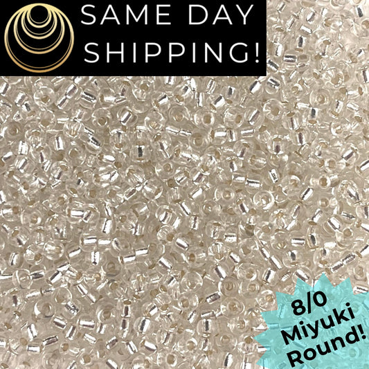 8-0001 Miyuki 8/0 Round Silver Lined Crystal 7g Tube