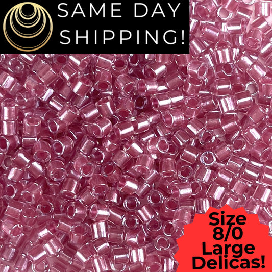 DBL0902 8/0 LARGE Miyuki Rose Lined Crystal 6.8g Tube