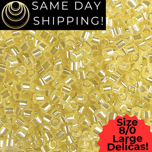 DBL0232 8/0 LARGE Miyuki Pale Yellow Lined Crystal Lstr 6.8g Tube