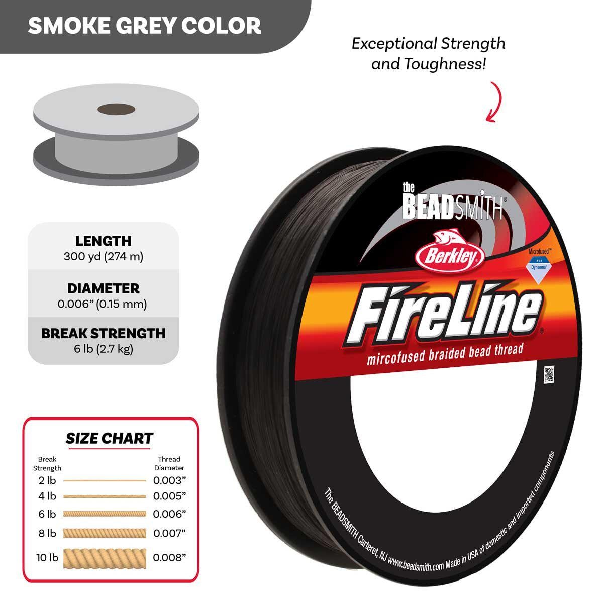 6LB, 300YD Smoke FireLine Beading Thread