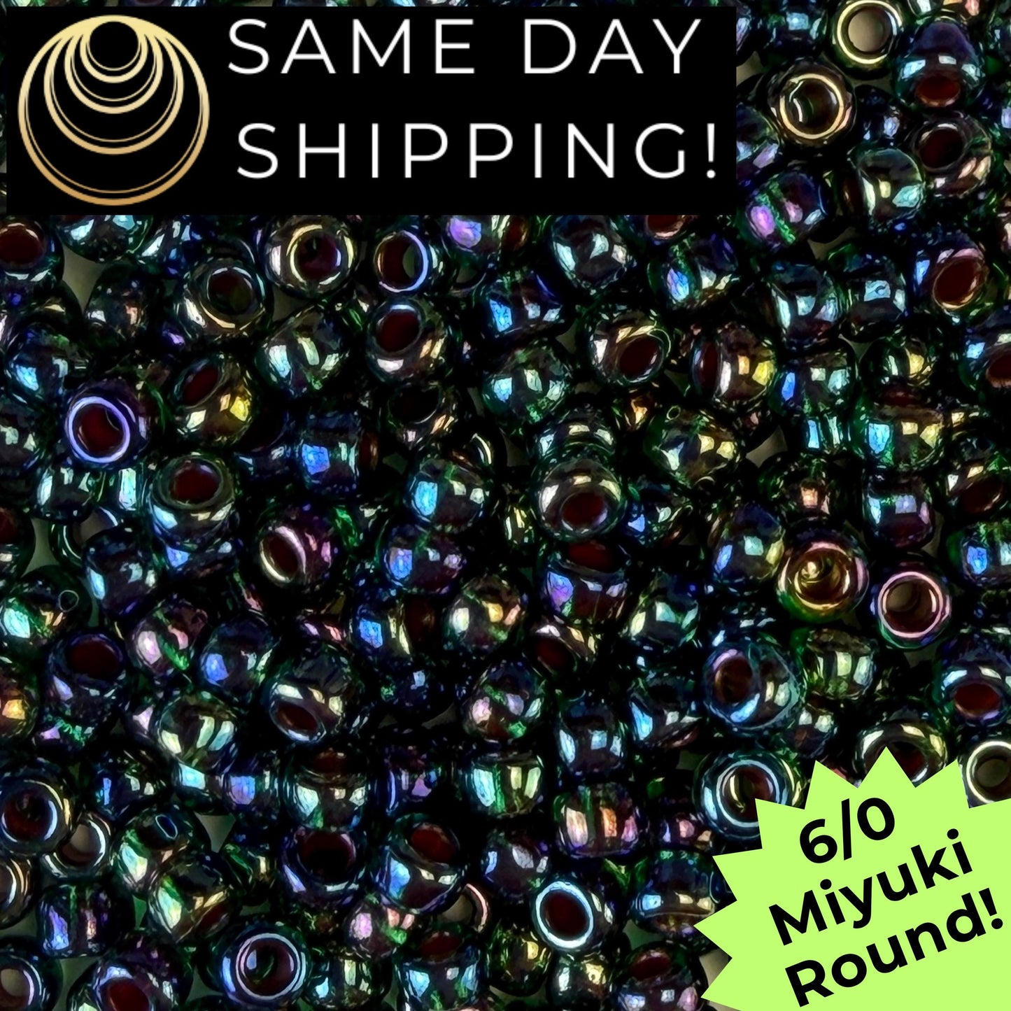 6-0344 Miyuki 6/0 Round Transparent Lined Green AB 20g Tube