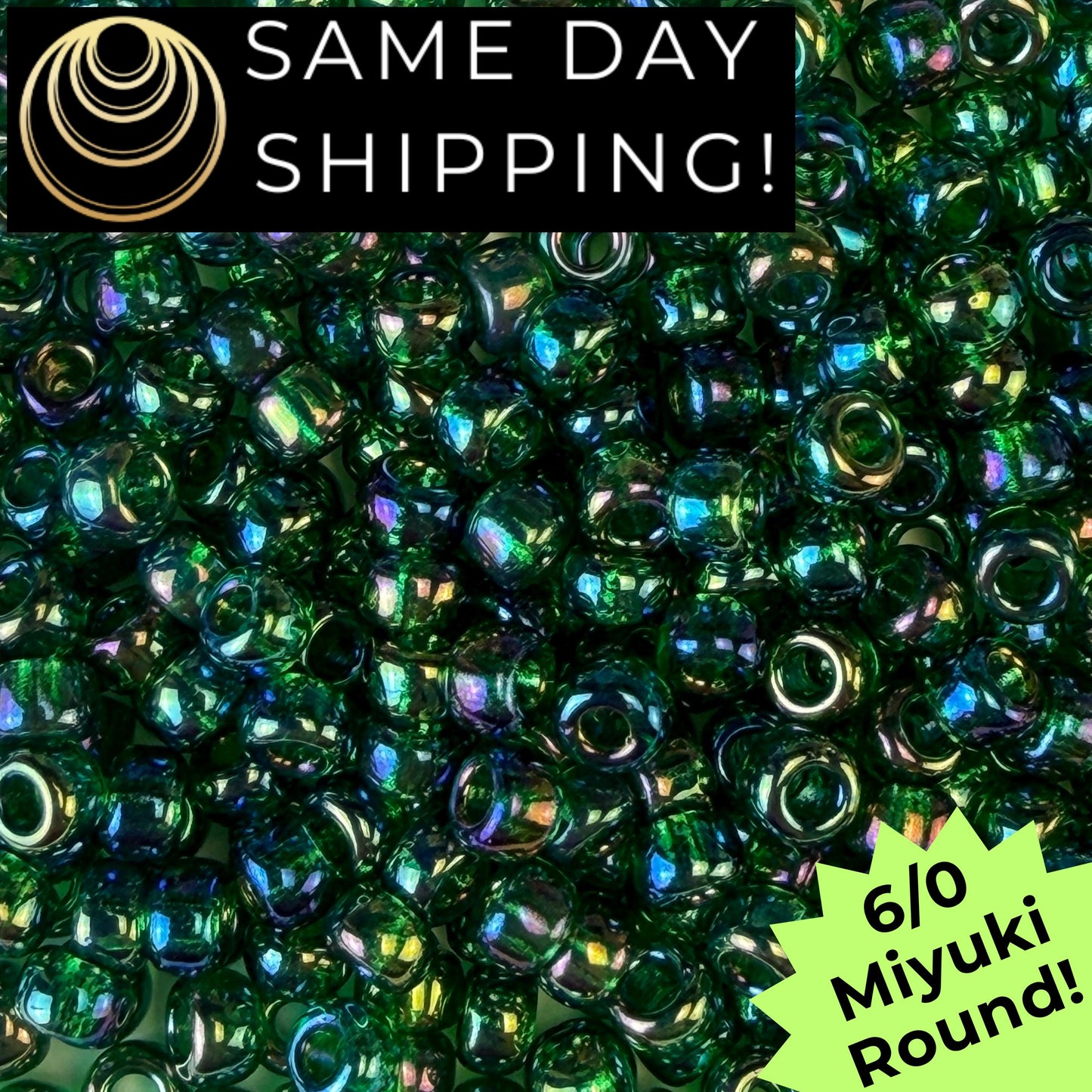 6-0179 Miyuki 6/0 Round Transparent Green AB 20g Tube