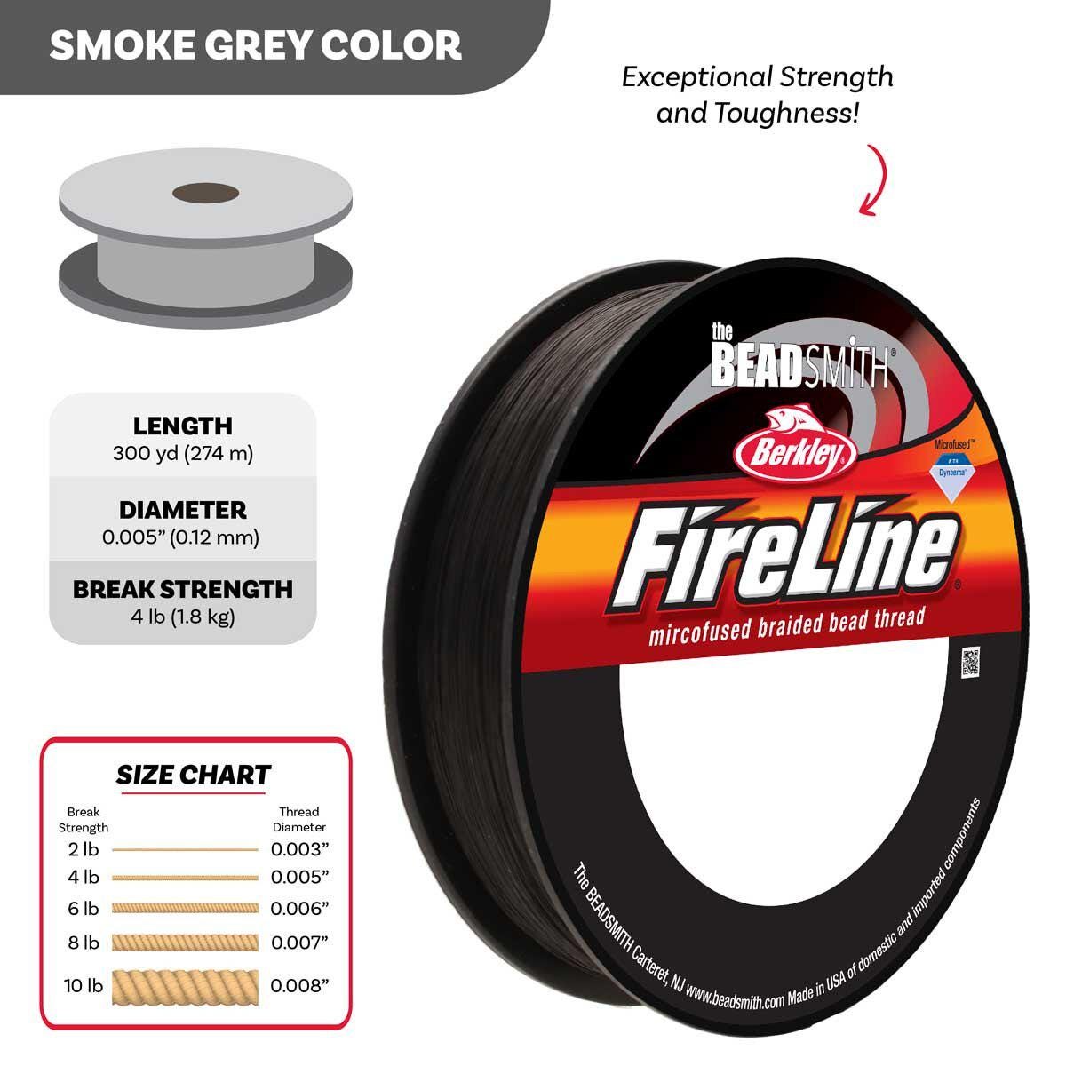 4LB, 300YD Smoke FireLine Beading Thread