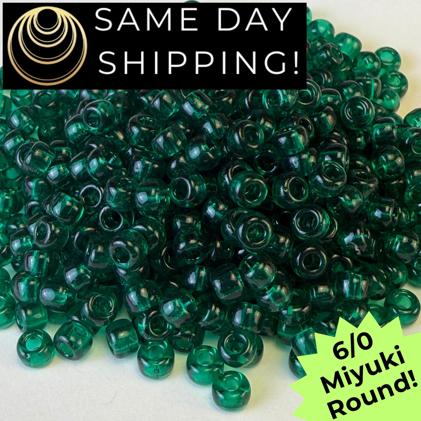 6-0147 Miyuki 6/0 Round Transparent Emerald 20g Tube