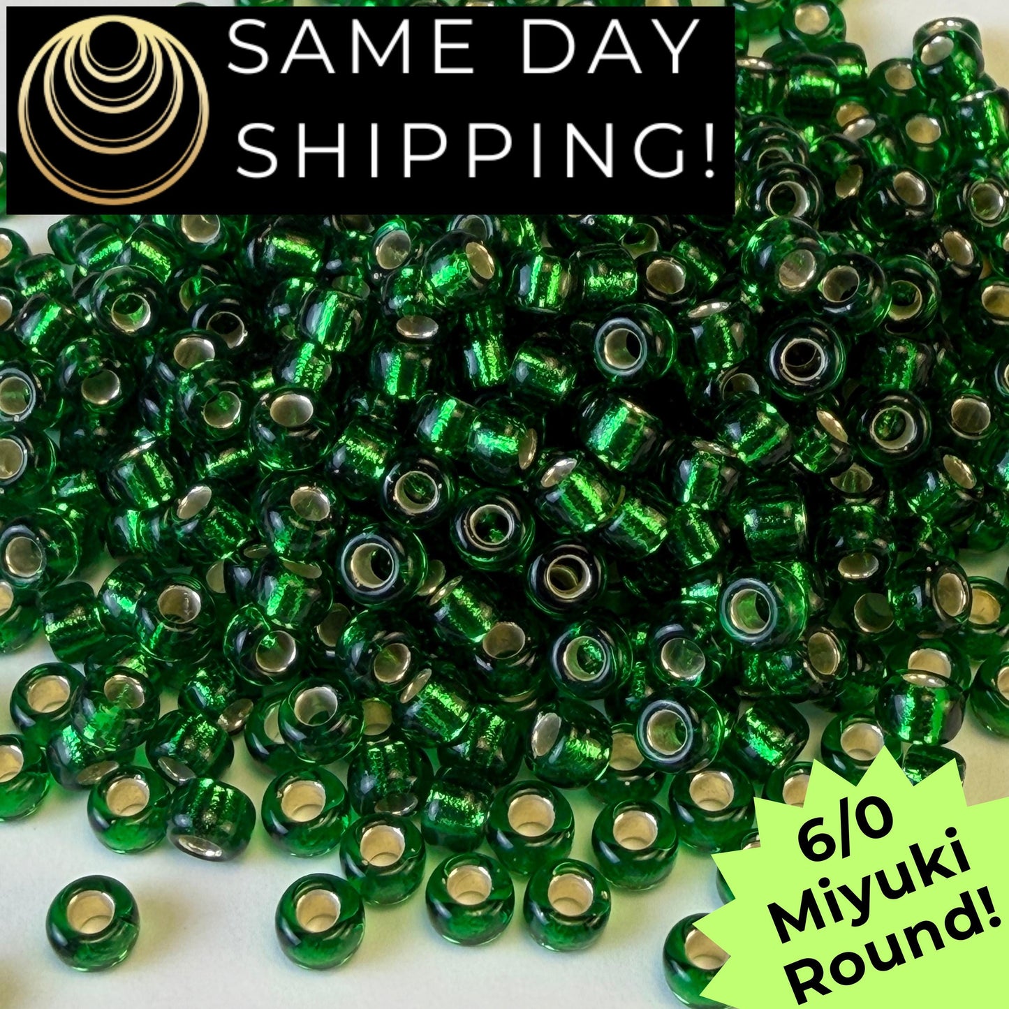 6-0146S Miyuki 6/0 Round Silver Lined Green 20g Tube