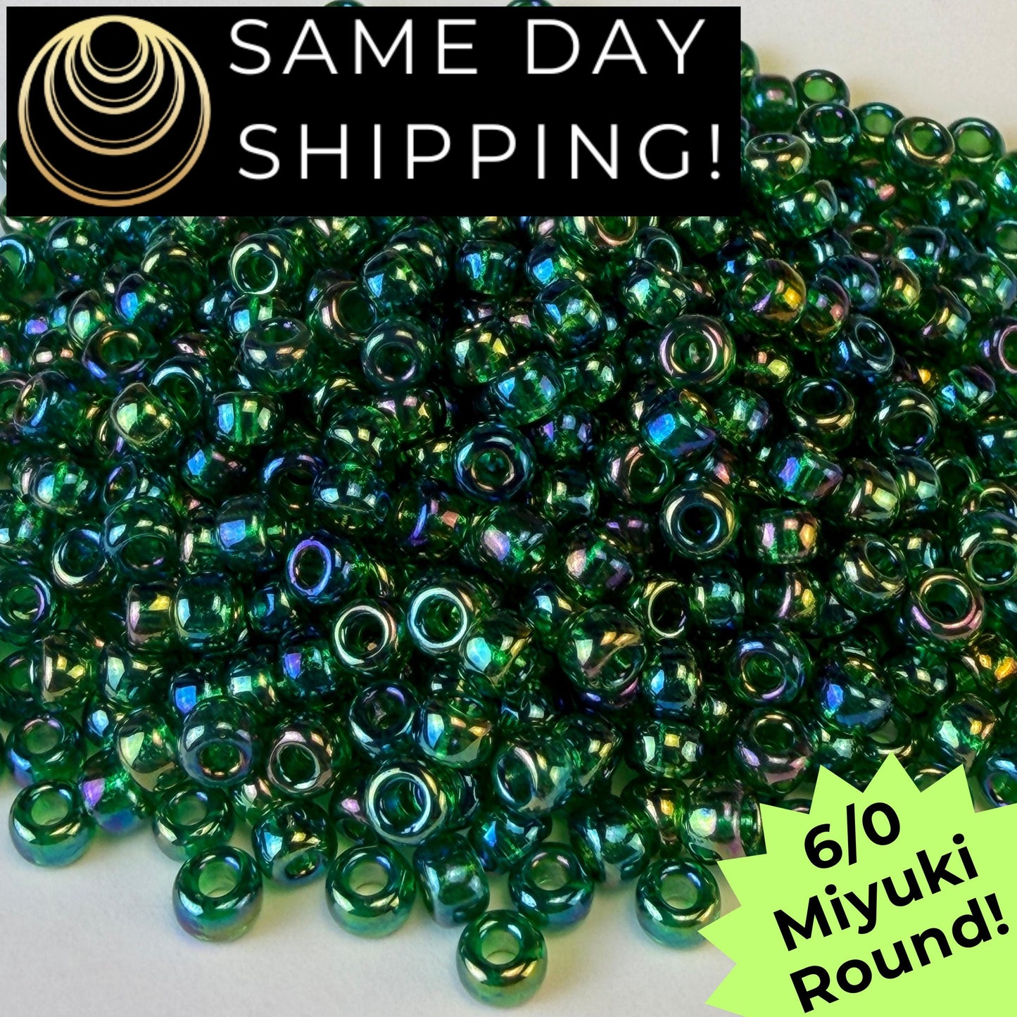 6-0179 Miyuki 6/0 Round Transparent Green AB 20g Tube