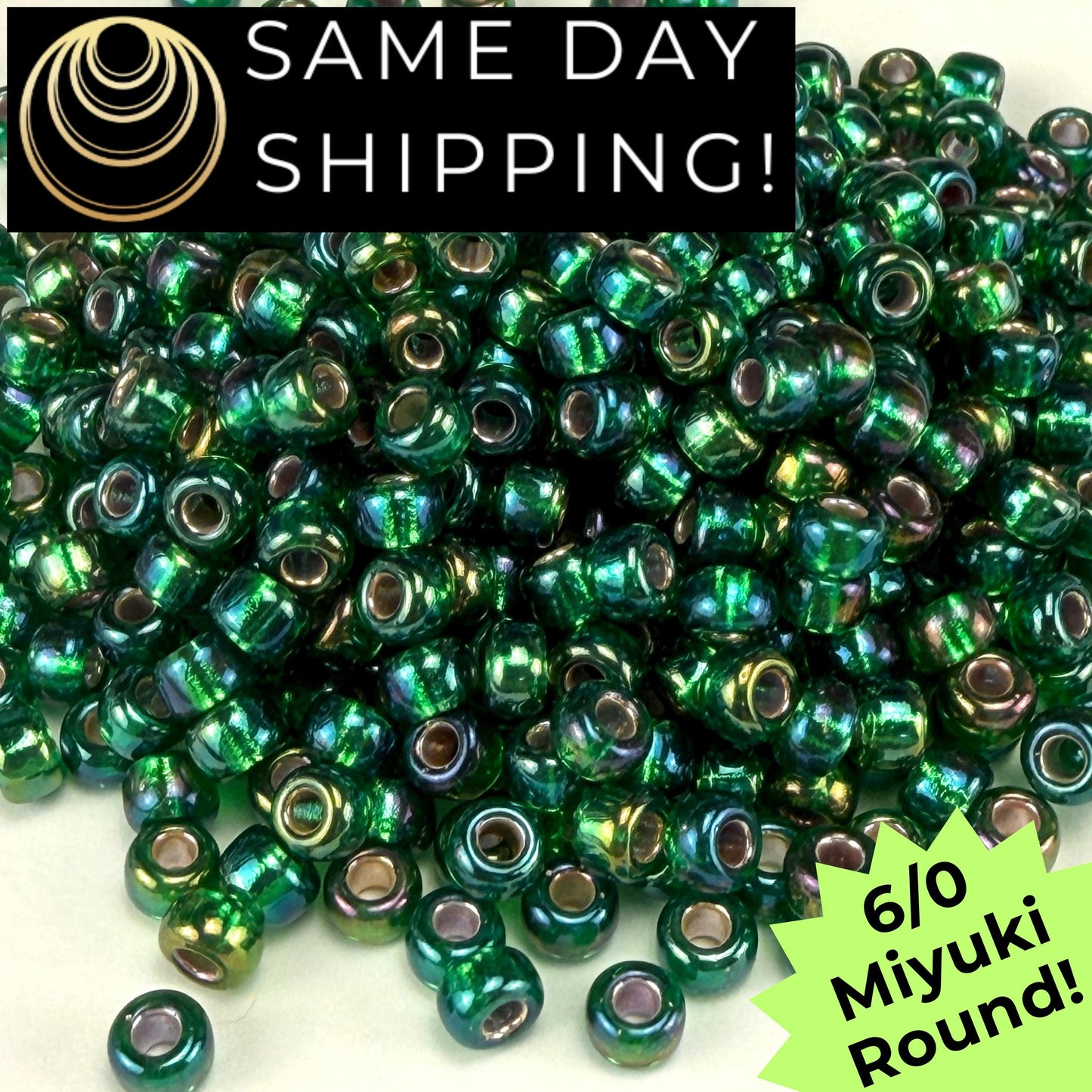 6-1016 Miyuki 6/0 Round Silver Lined Green AB 20g Tube