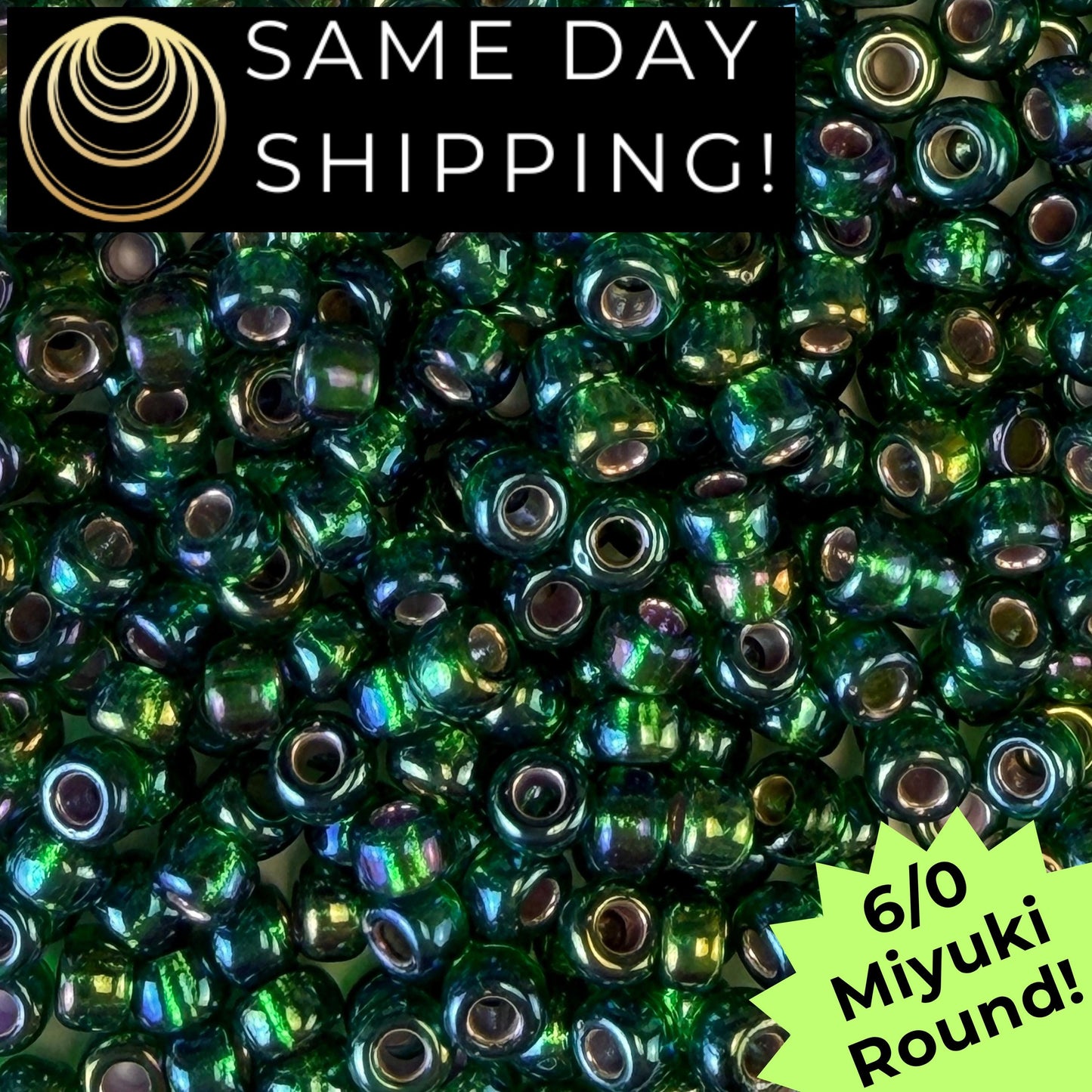 6-1016 Miyuki 6/0 Round Silver Lined Green AB 20g Tube
