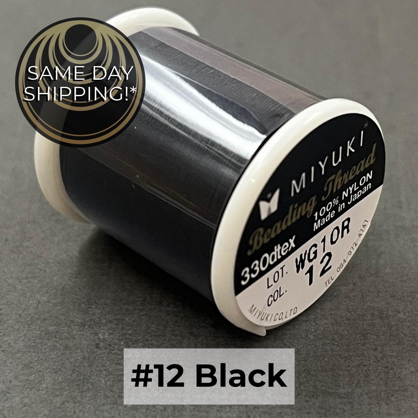 BLACK #12 Miyuki Beading Thread, 330dtex, 50 Meters