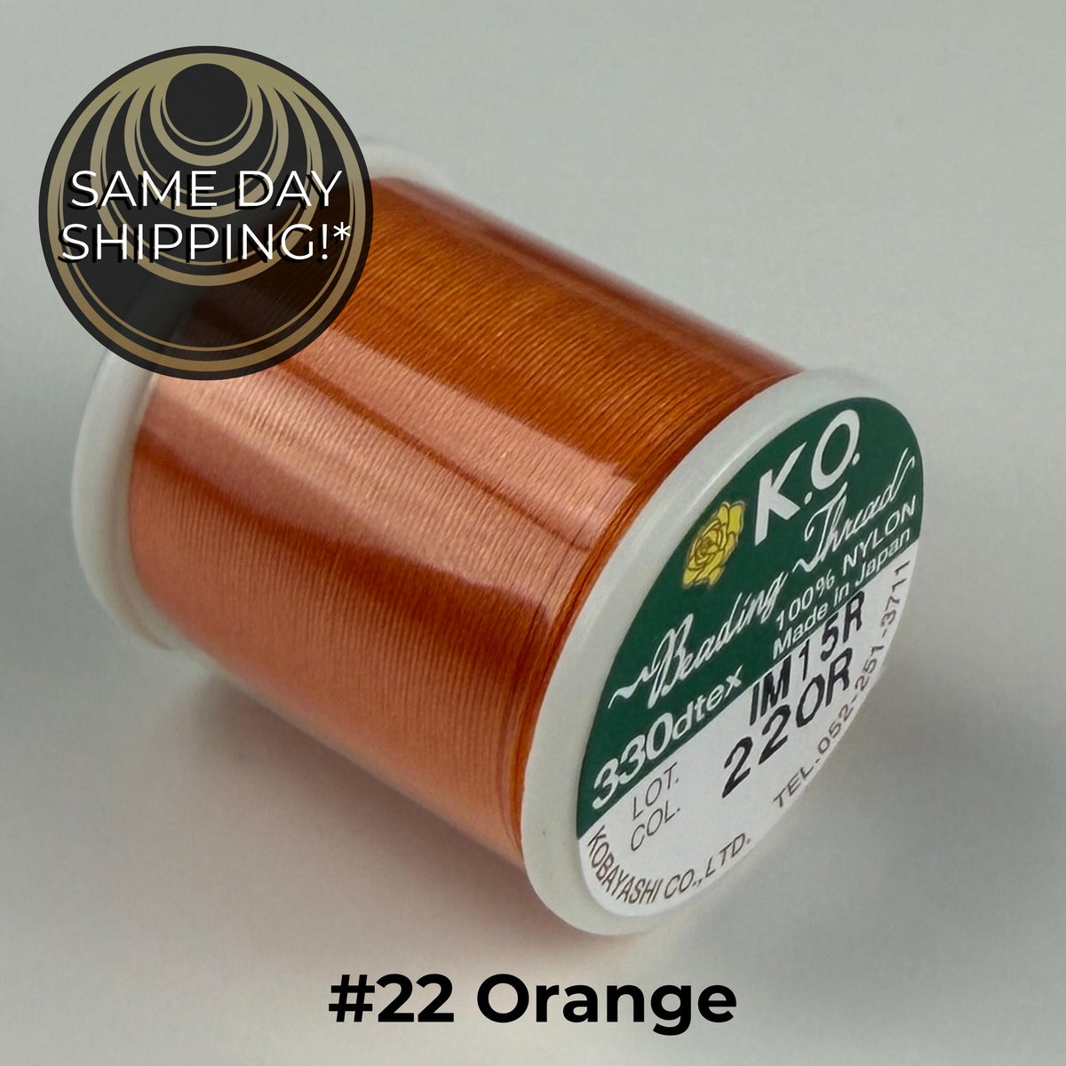 Orange #22 KO Beading Thread, 330dtex, 50 Meters