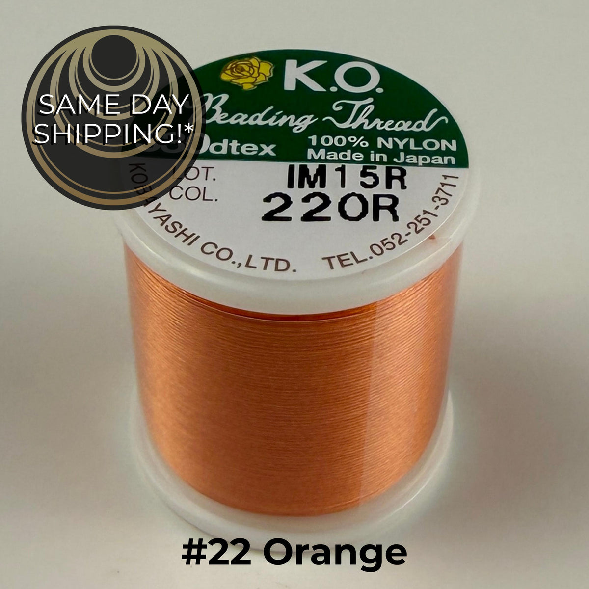 Orange #22 KO Beading Thread, 330dtex, 50 Meters