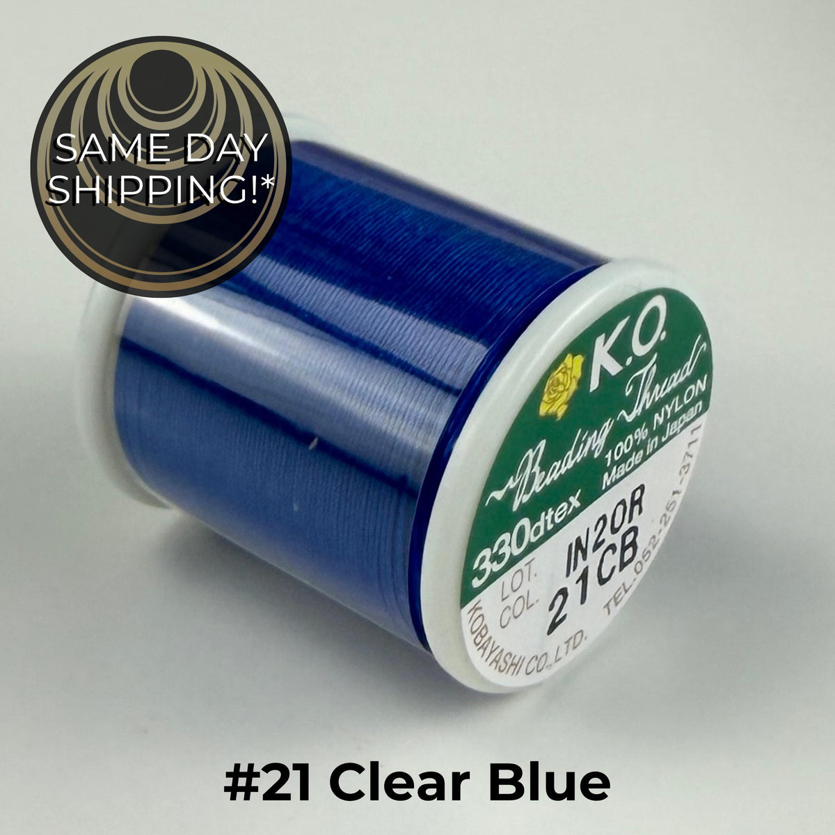 Clear Blue #21 KO Beading Thread, 330dtex, 50 Meters