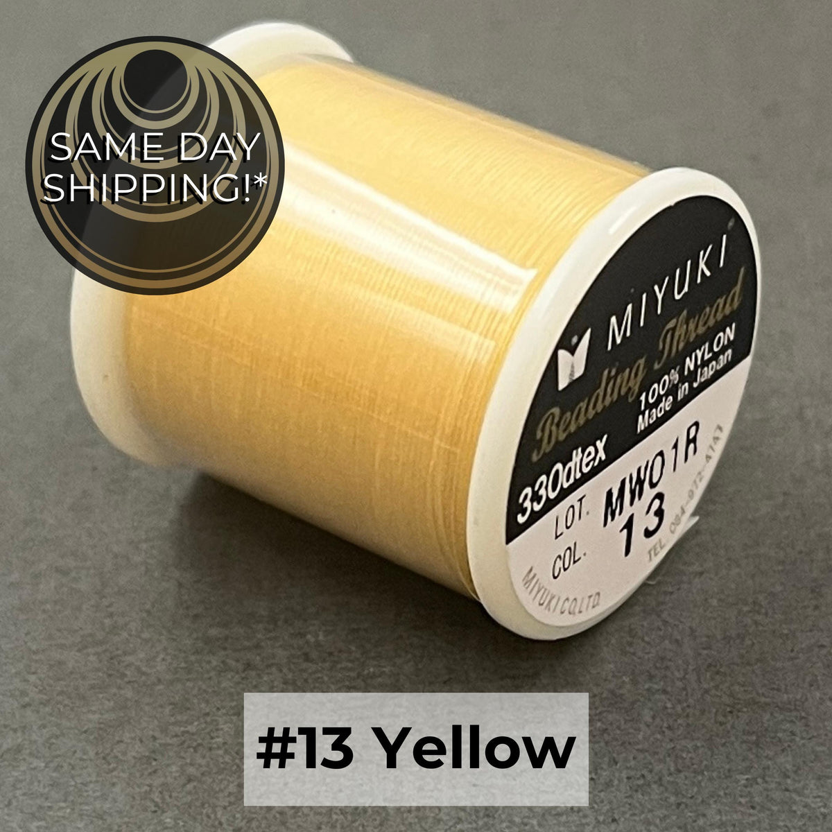 YELLOW #13 Miyuki Beading Thread, 330dtex, 50 Meters