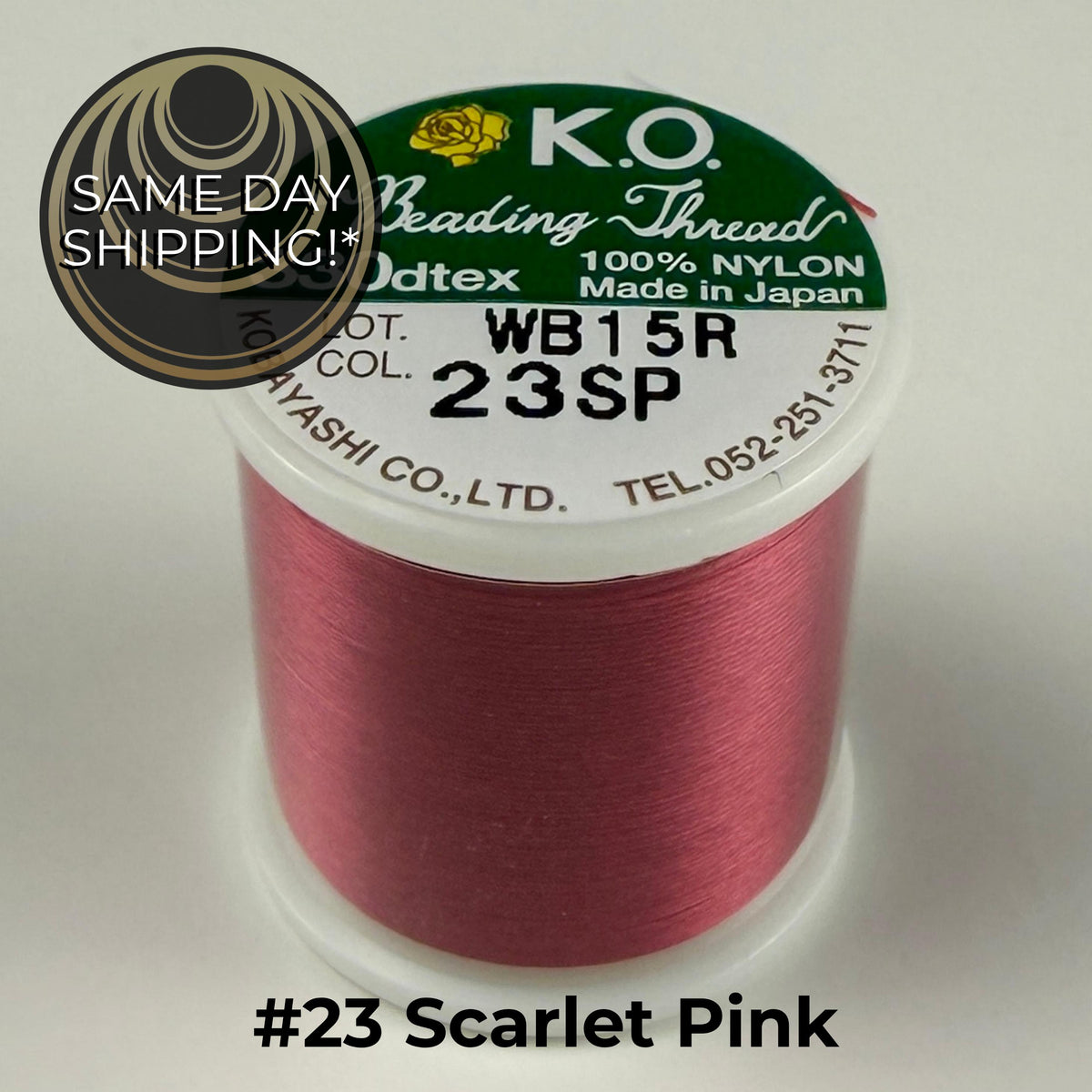 Scarlet Pink #23 KO Beading Thread, 330dtex, 50 Meters