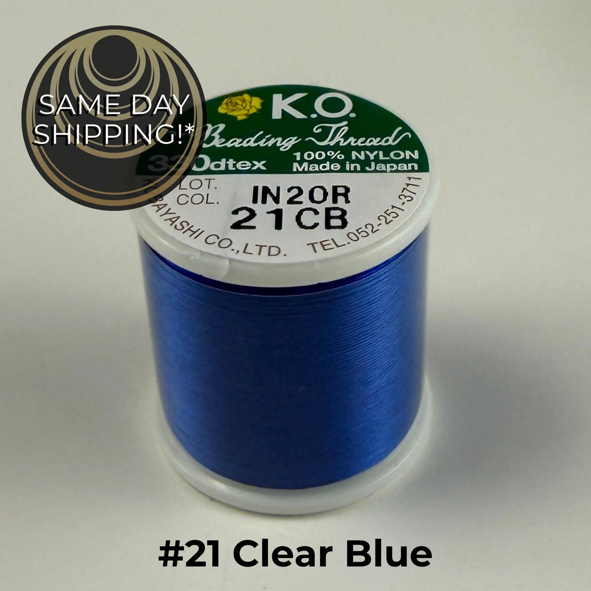 Clear Blue #21 KO Beading Thread, 330dtex, 50 Meters