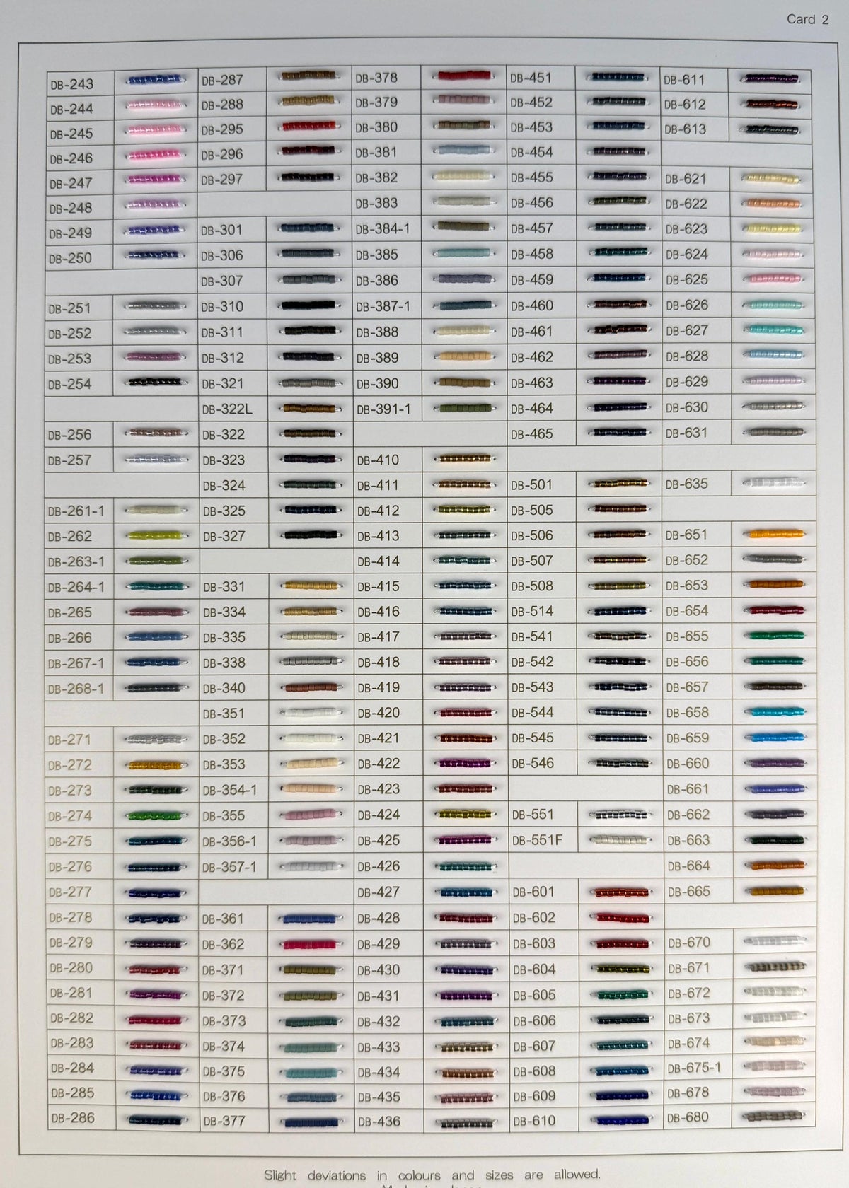 11/0 Miyuki Delica Professional Full Catalog Sample Cards