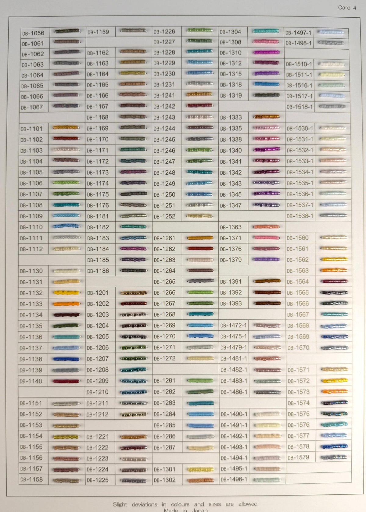 11/0 Miyuki Delica Professional Full Catalog Sample Cards