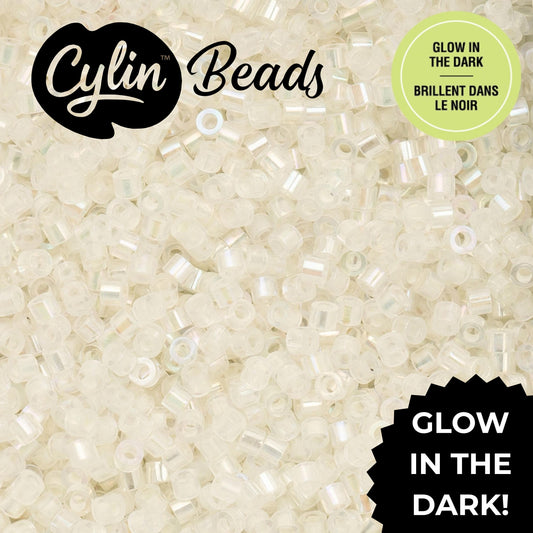 CY11-1114 11/0 Cylin Beads Glow in Dark AB White to Green