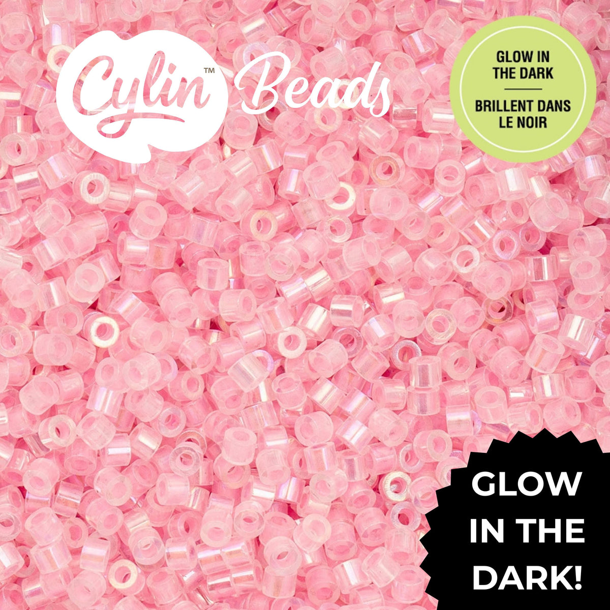 CY11-1117 11/0 Cylin Beads Glow in Dark AB Pink