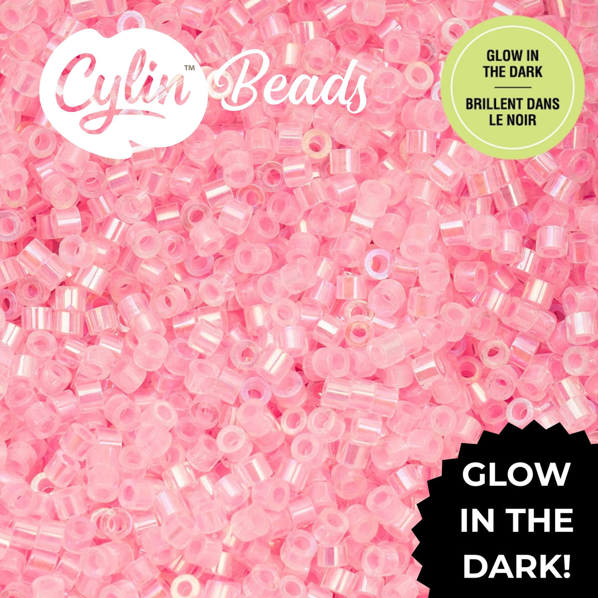 CY11-1119 11/0 Cylin Beads Glow in Dark AB Rose