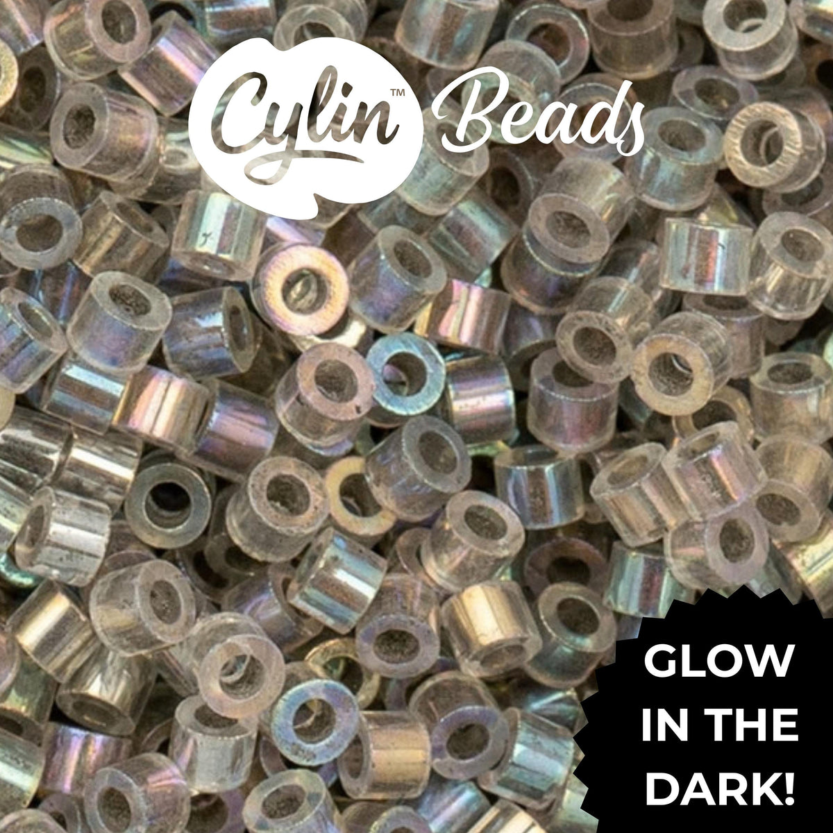 CY11-1133 11/0 Cylin Beads Glow in Dark AB Grey