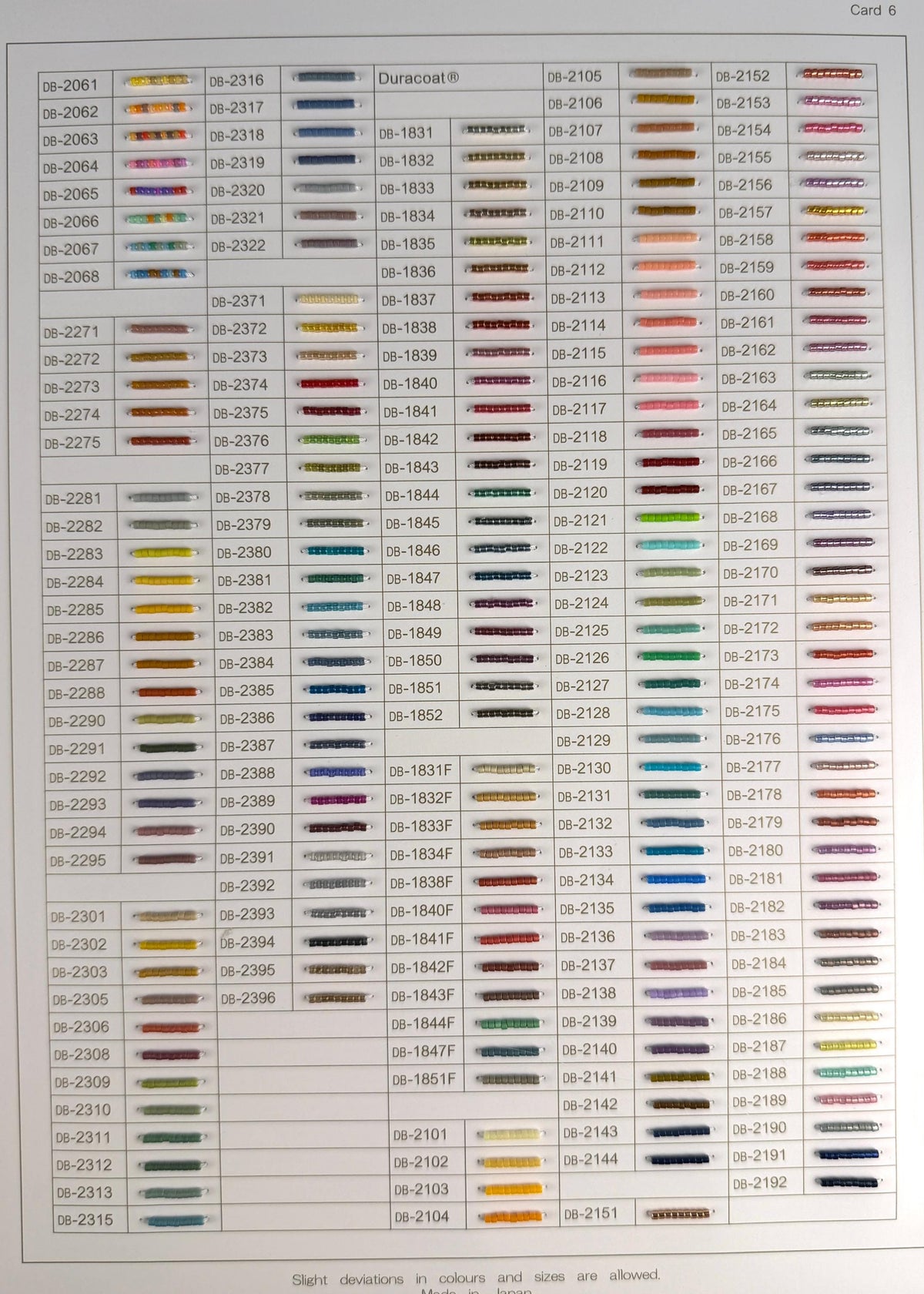 11/0 Miyuki Delica Professional Full Catalog Sample Cards