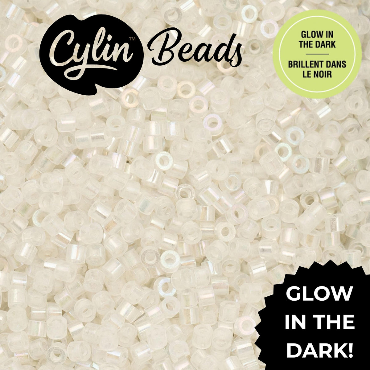 CY11-1115 11/0 Cylin Beads Glow in Dark AB White to Turquoise