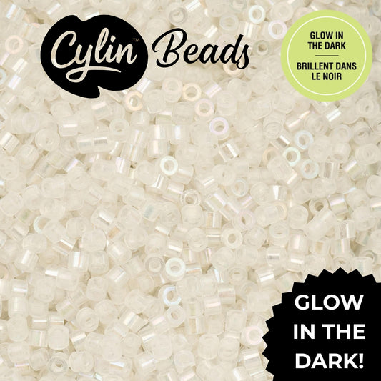 CY11-1115 11/0 Cylin Beads Glow in Dark AB White to Turquoise