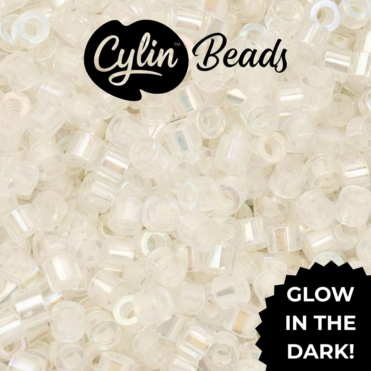 CY11-1116 11/0 Cylin Beads Glow in Dark AB White to Sky
