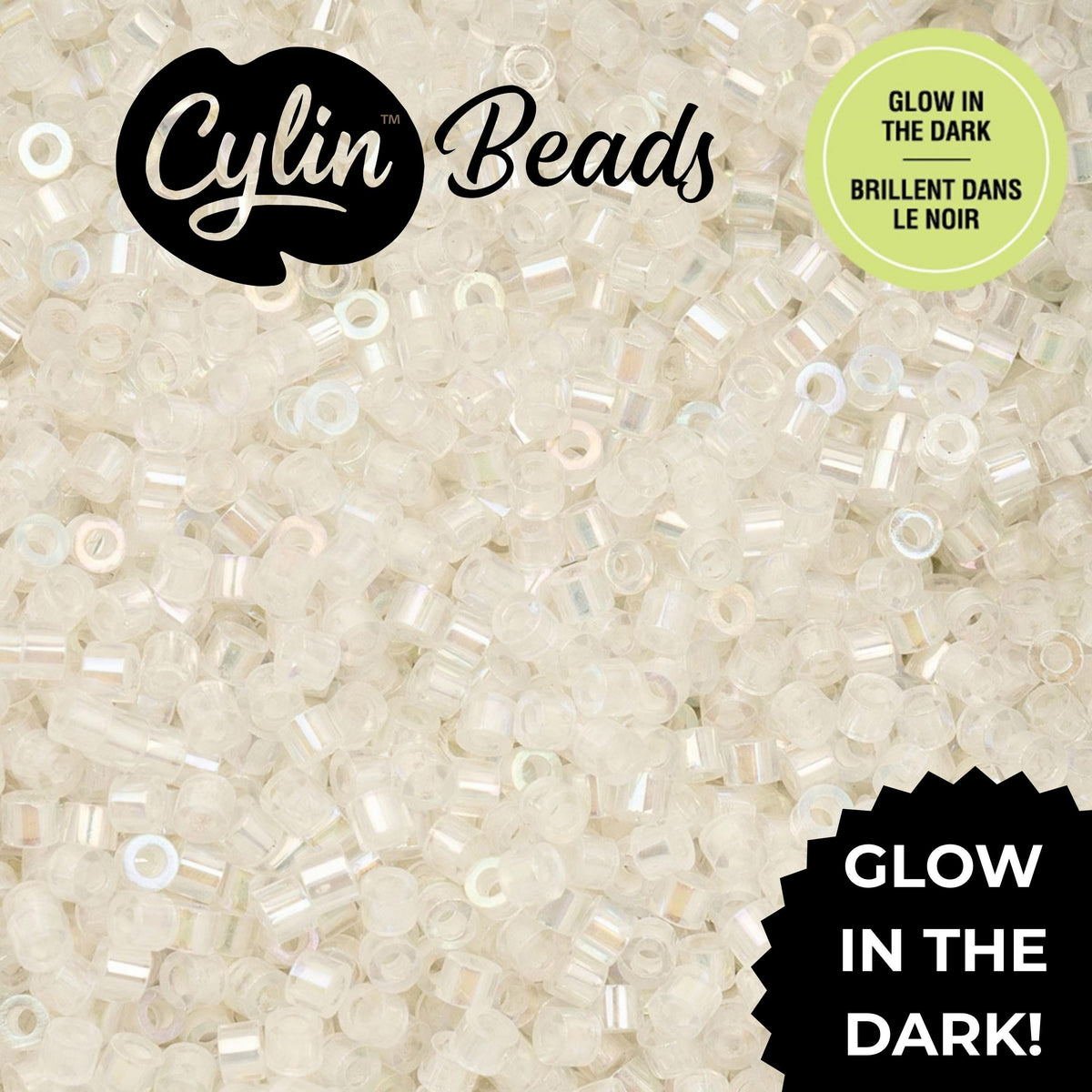 CY11-1116 11/0 Cylin Beads Glow in Dark AB White to Sky