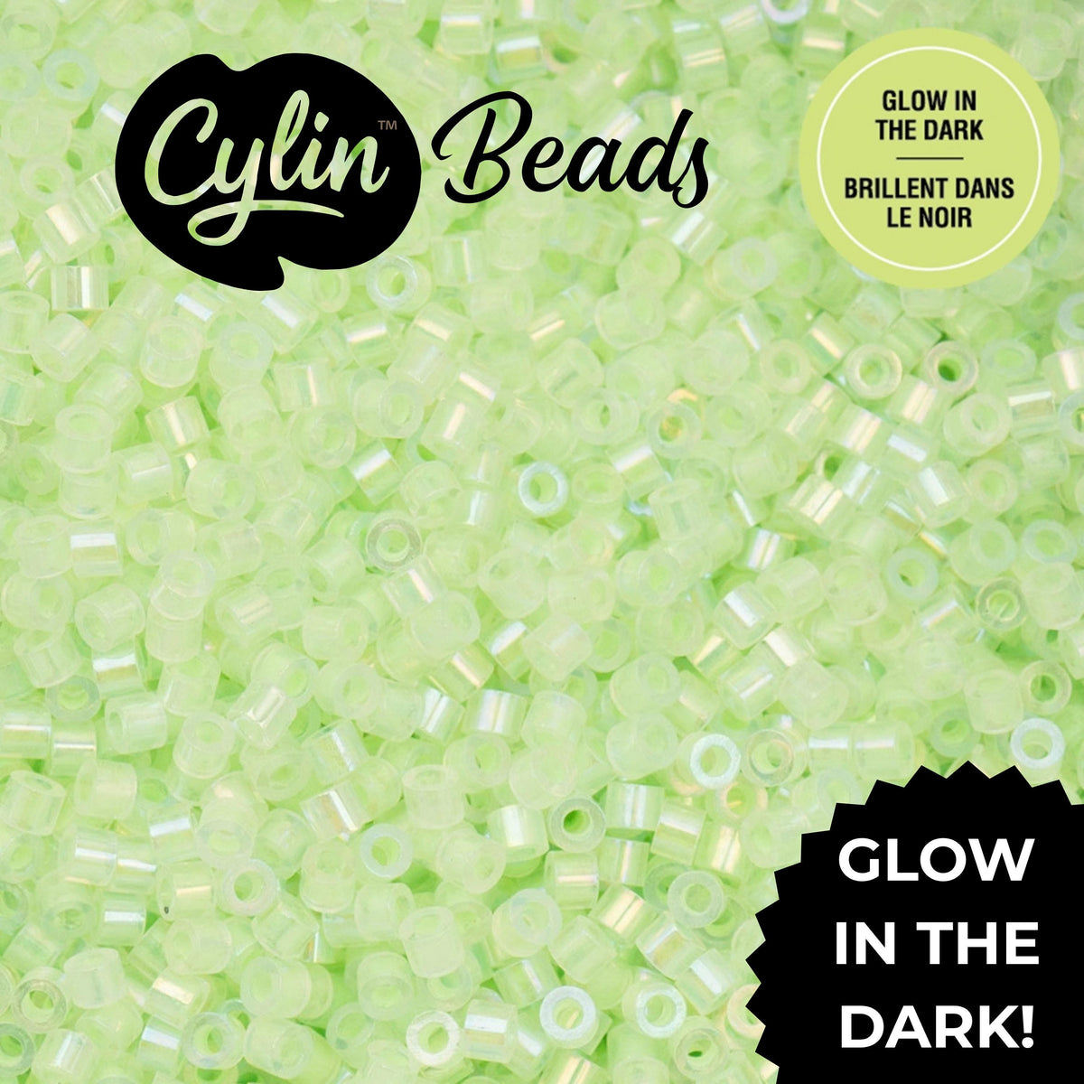 CY11-1124 11/0 Cylin Beads Glow in Dark AB Light Green