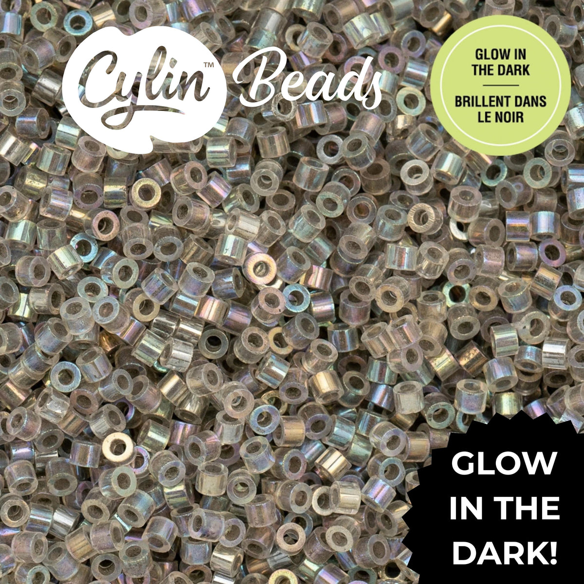 CY11-1133 11/0 Cylin Beads Glow in Dark AB Grey
