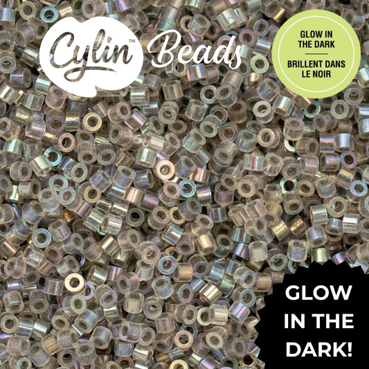 CY11-1133 11/0 Cylin Beads Glow in Dark AB Grey