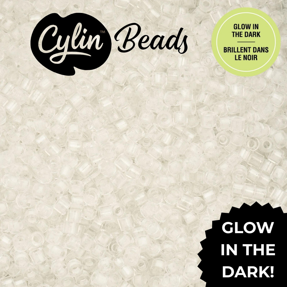 CY11-1135 11/0 Cylin Beads Glow in Dark White to Turquoise