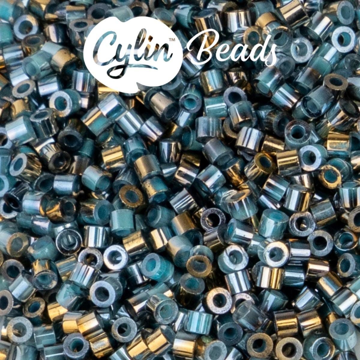 CY11-1235 11/0 Cylin Beads Gilded Halo Crystal Aqua