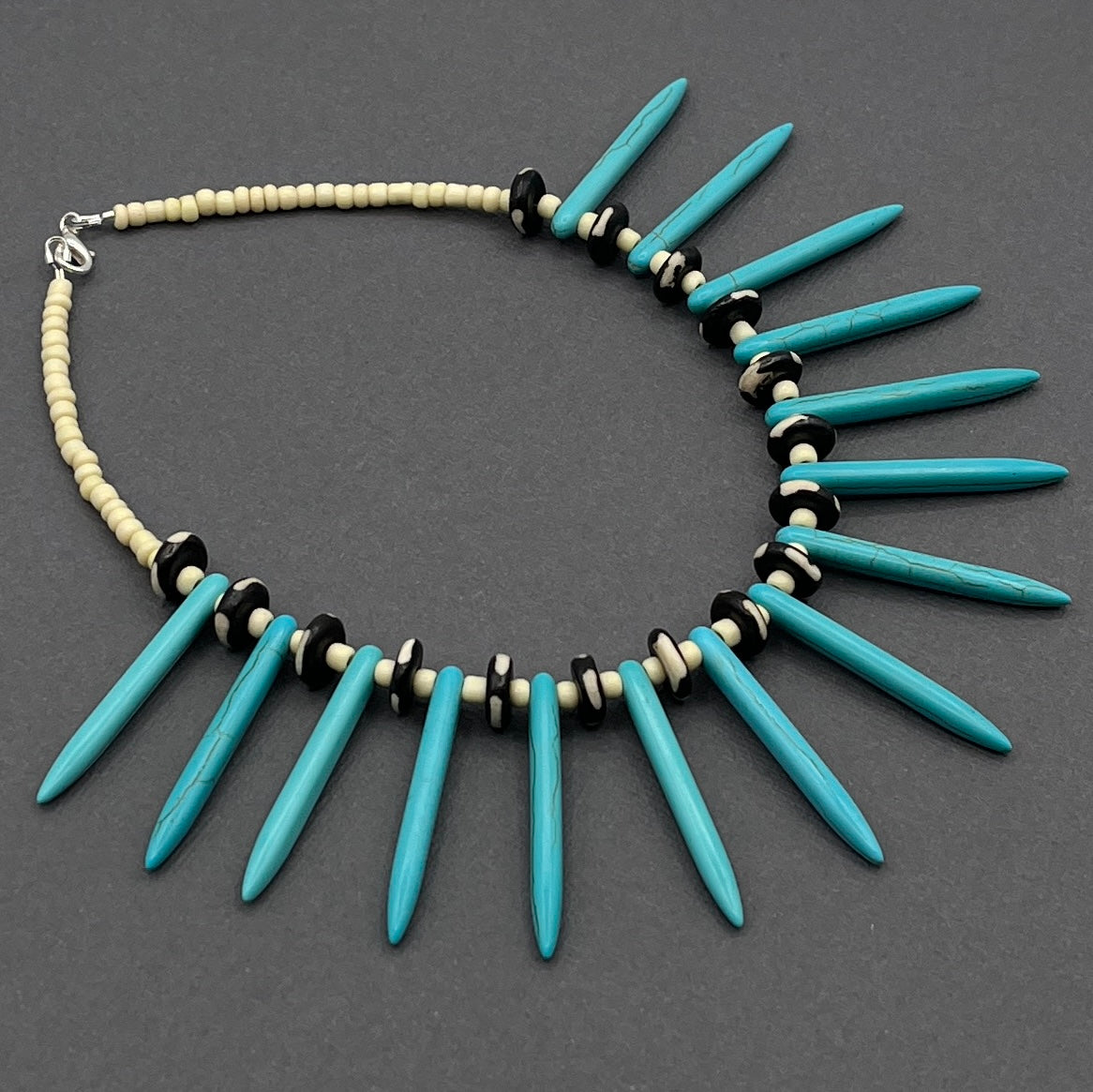 Tribal Turquoise Howlite Dagger and Bone beaded collar Length Necklace