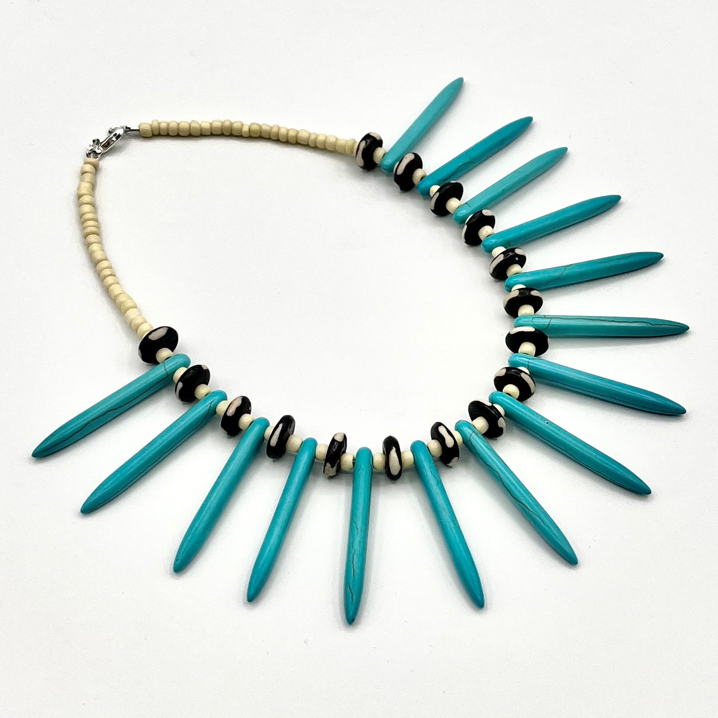 Tribal Turquoise Howlite Dagger and Bone beaded collar Length Necklace