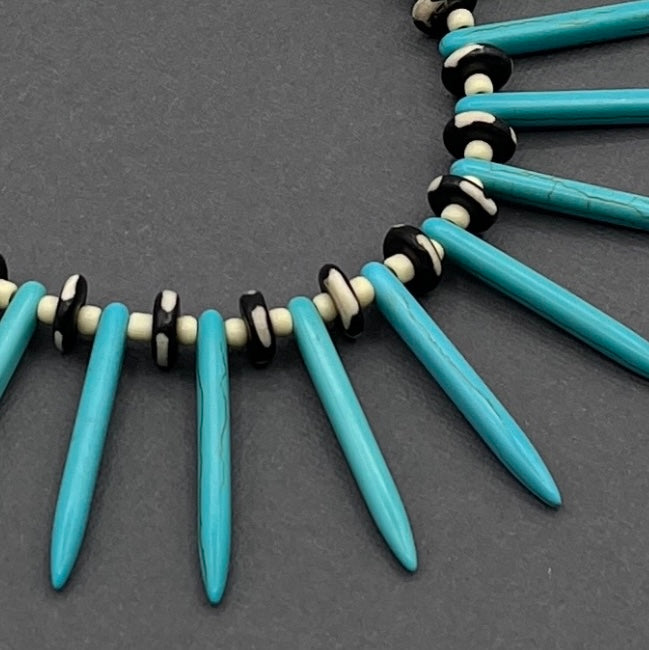 Tribal Turquoise Howlite Dagger and Bone beaded collar Length Necklace