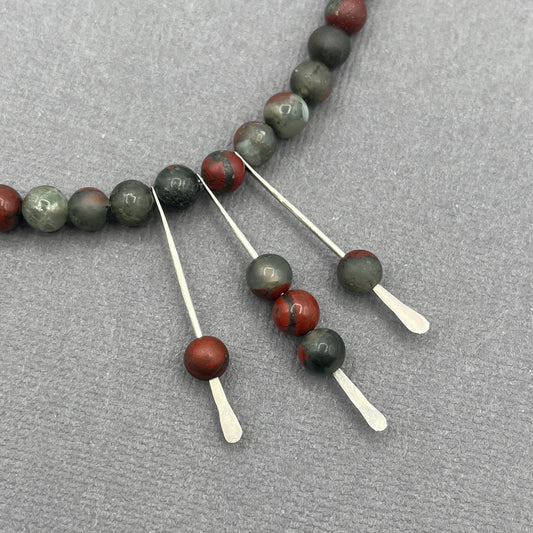 Hand Forged Sterling Silver and Genuine African Bloodstone Beaded Necklace